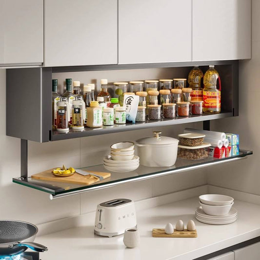 Étagère Murale Flottante en Verre & Acier – Rangement Cuisine Design