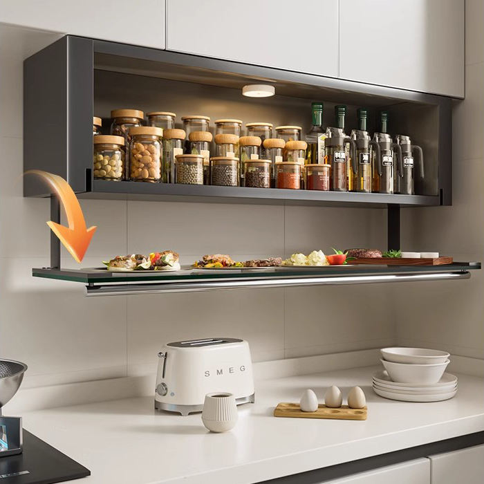 Étagère Murale Flottante en Verre & Acier – Rangement Cuisine Design